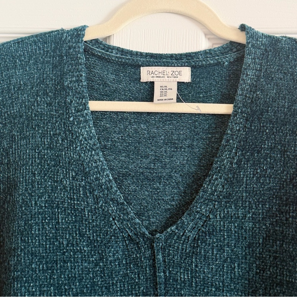 NWT Rachel Zoe Teal V-Neck Chenille Sweater XL - Picture 6 of 10
